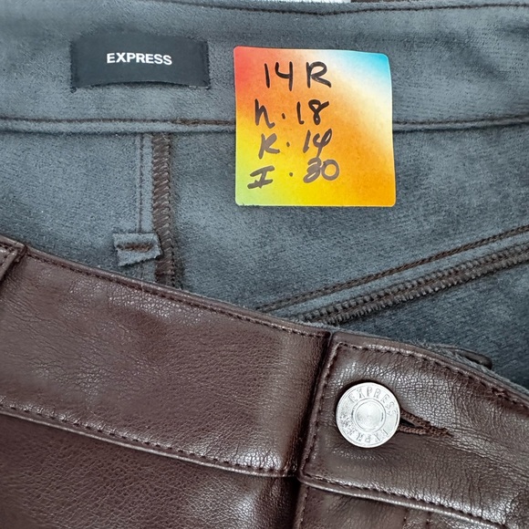 EXPRESS 90s S Slim Super High-Rise Vegan Leather Pants 14R MAROON/BURGANDY/BROWN - Picture 4 of 11